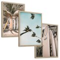 Zestaw obrazy w ramie, plakaty - palmy, deski surfingowe, plaża - rama drewno