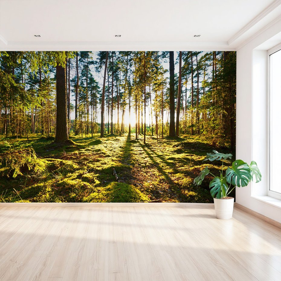 Fototapeta - las, drzewa, światło