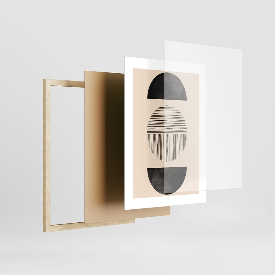 Zestaw obrazy w ramie, plakaty - abstrakcja, minimalizm, geometria - rama drewno