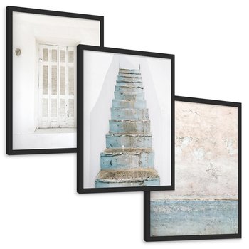 Zestaw obrazy w ramie, plakaty - ściana, schody, drzwi - rama czarna