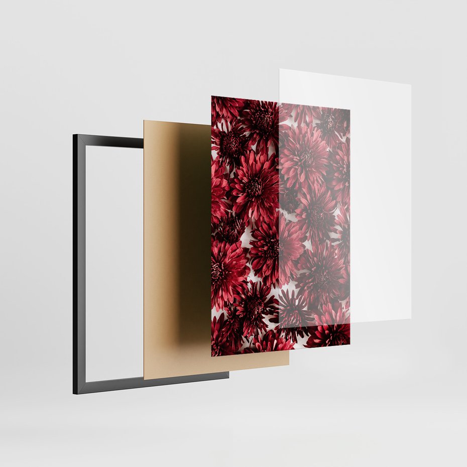 Zestaw obrazy w ramie, plakaty - kwiaty, okno, typografia - rama czarna