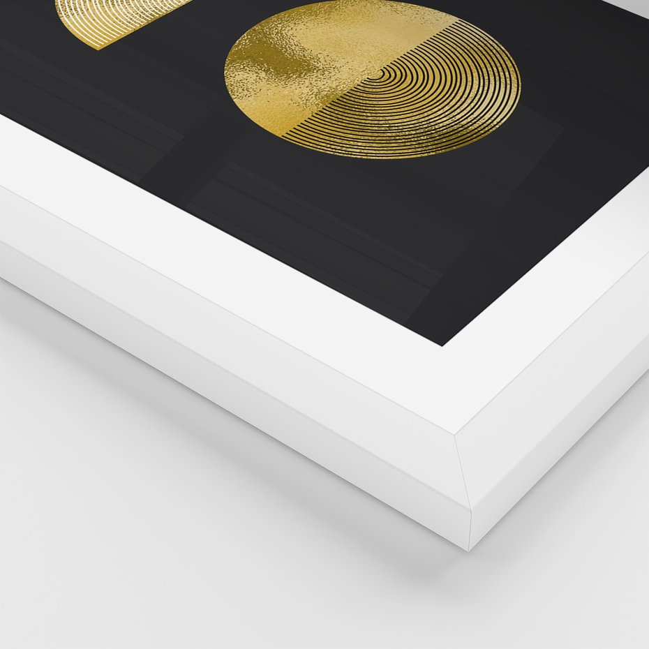 Zestaw obrazy w ramie, plakaty - złoty, abstrakcja, geometryczny - rama biała
