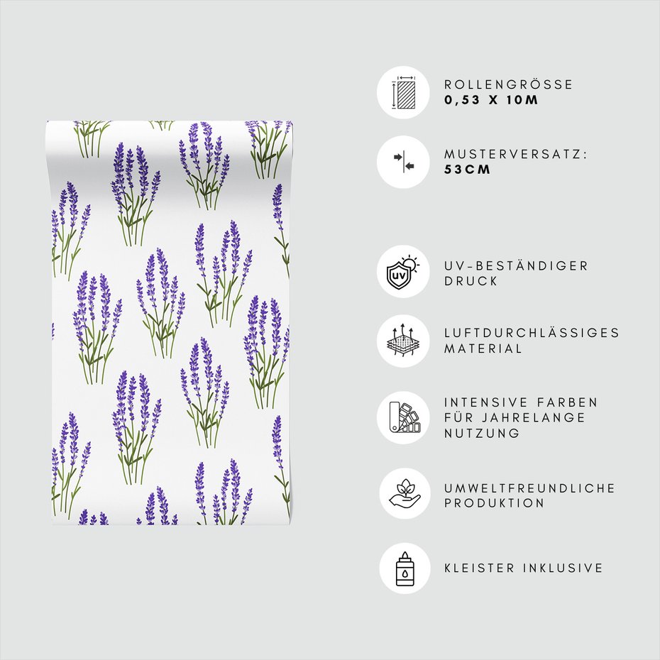 Tapeta - kwiaty, lawenda, wzór