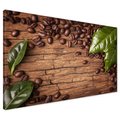 Obraz na płótnie - kawa, ziarna, liście
