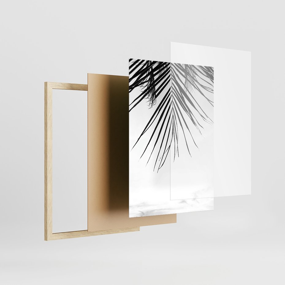 Zestaw obrazy w ramie, plakaty - palmy, liście, tropikalne - rama drewno