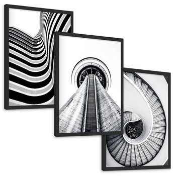 Zestaw obrazy w ramie, plakaty - struktura, schody, architektura - rama czarna