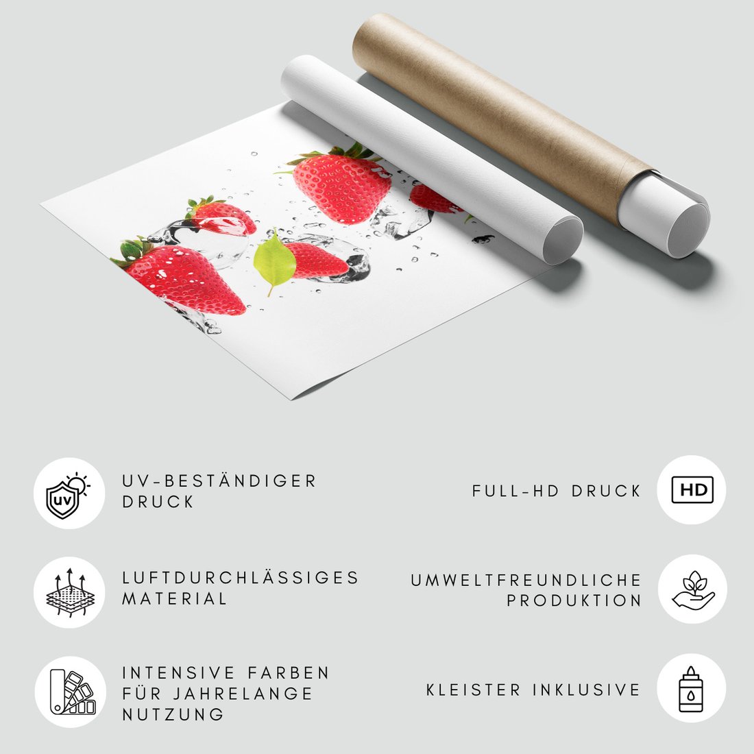 Fototapeta - truskawki, lód, świeżość