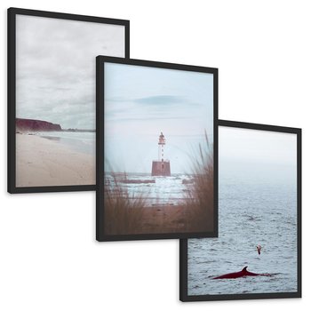 Zestaw obrazy w ramie, plakaty - morze, plaża, krajobraz - rama czarna