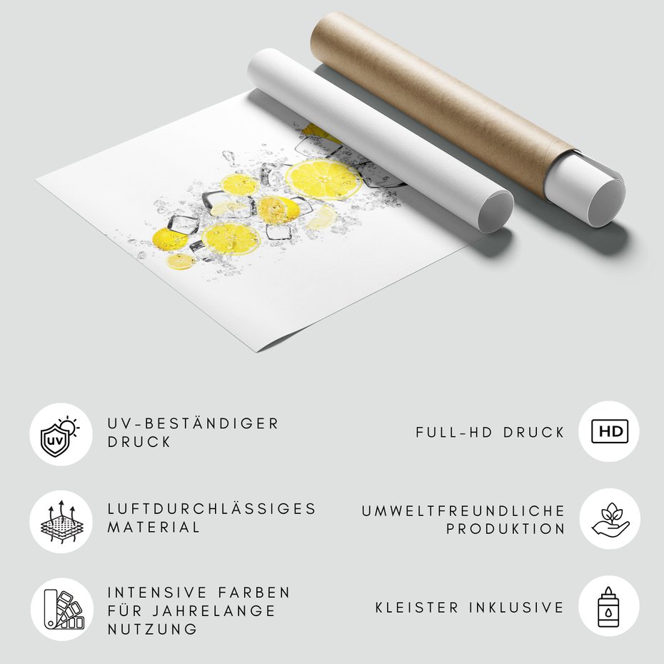 Fototapeta - cytryny, kostki lodu, świeżość