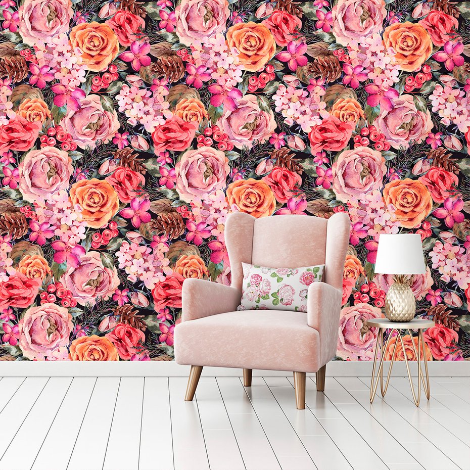 Tapeta - róże, kwiaty, szyszki