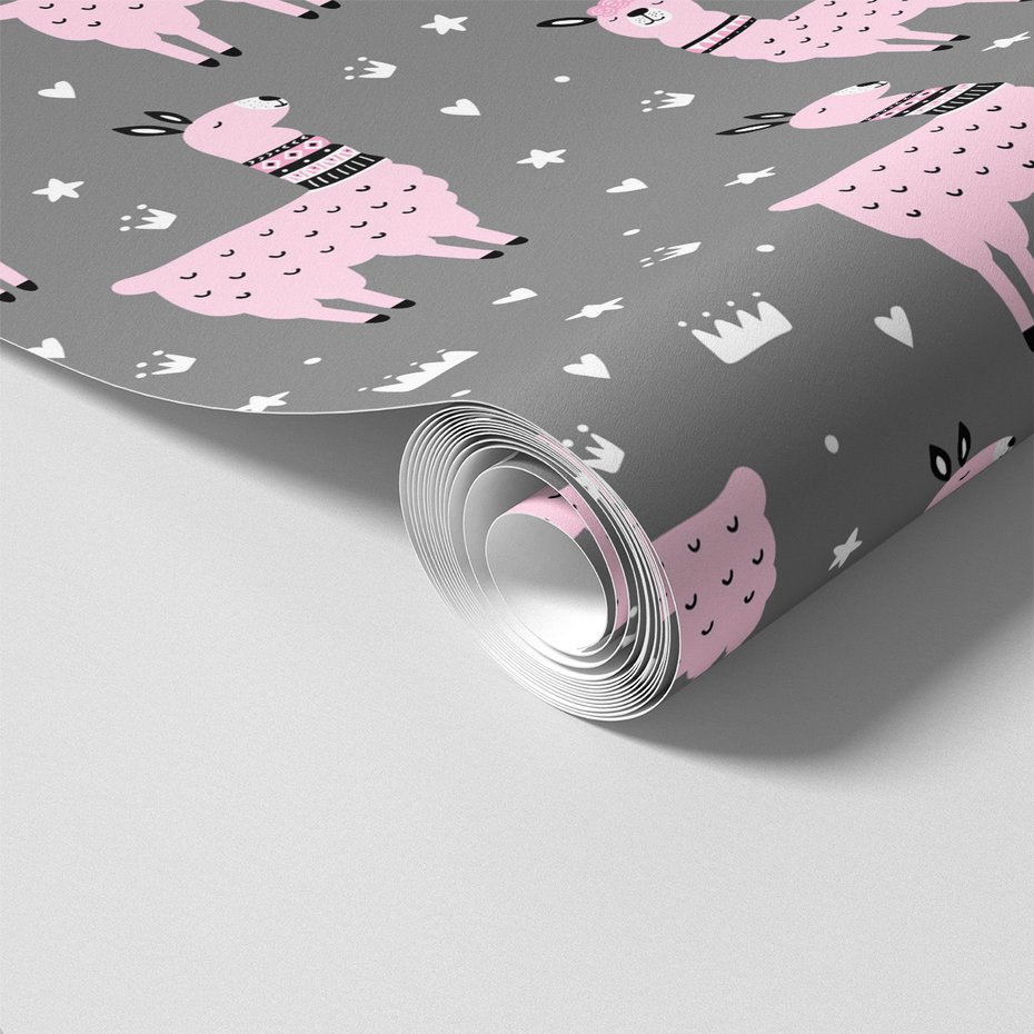 Tapeta - dziecięca, lama, korona, gwiazda