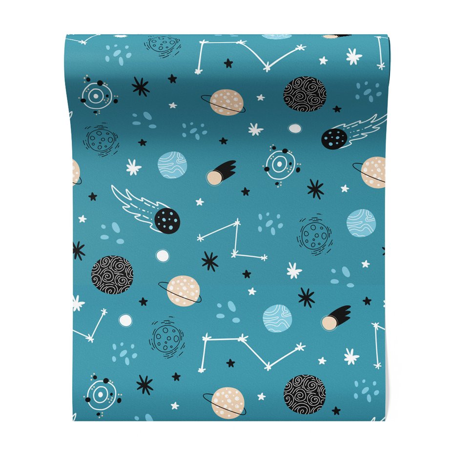 Tapeta - dziecięca, planety, gwiazdy, komety