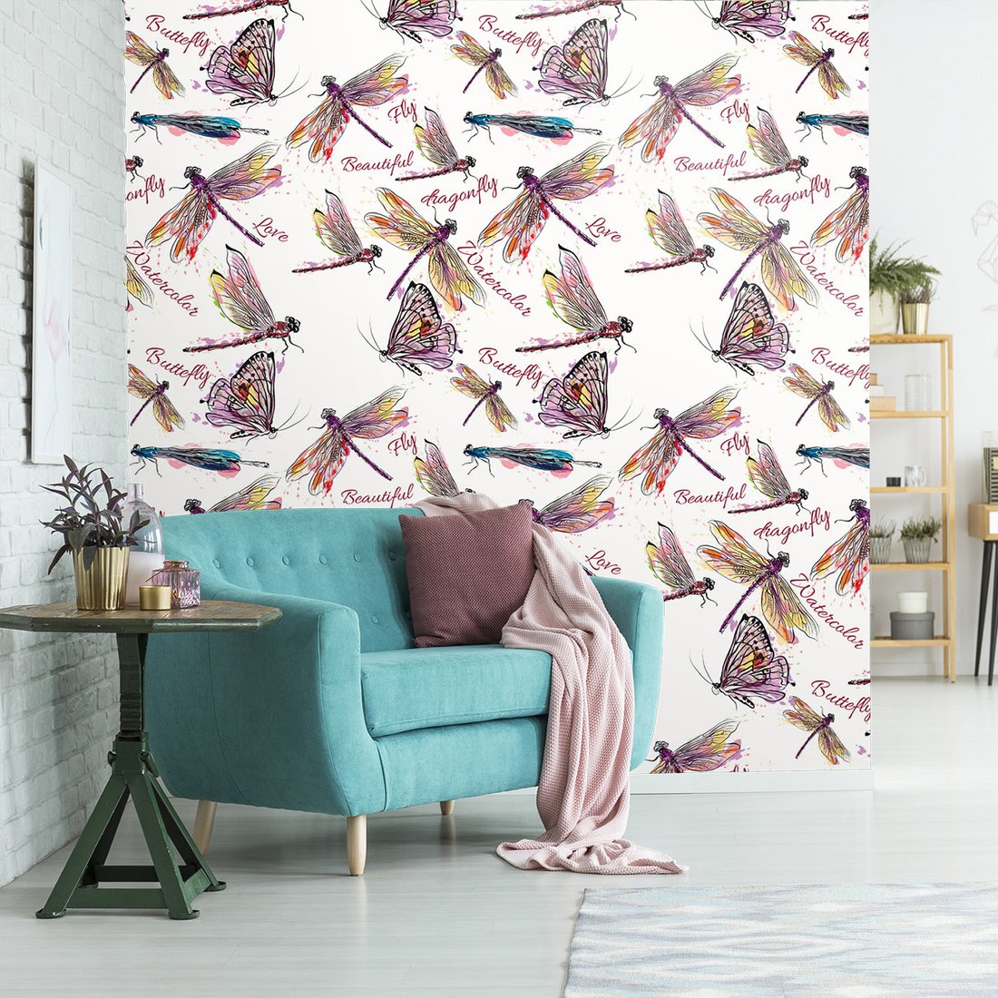 Tapeta - ważki, motyle, akwarele