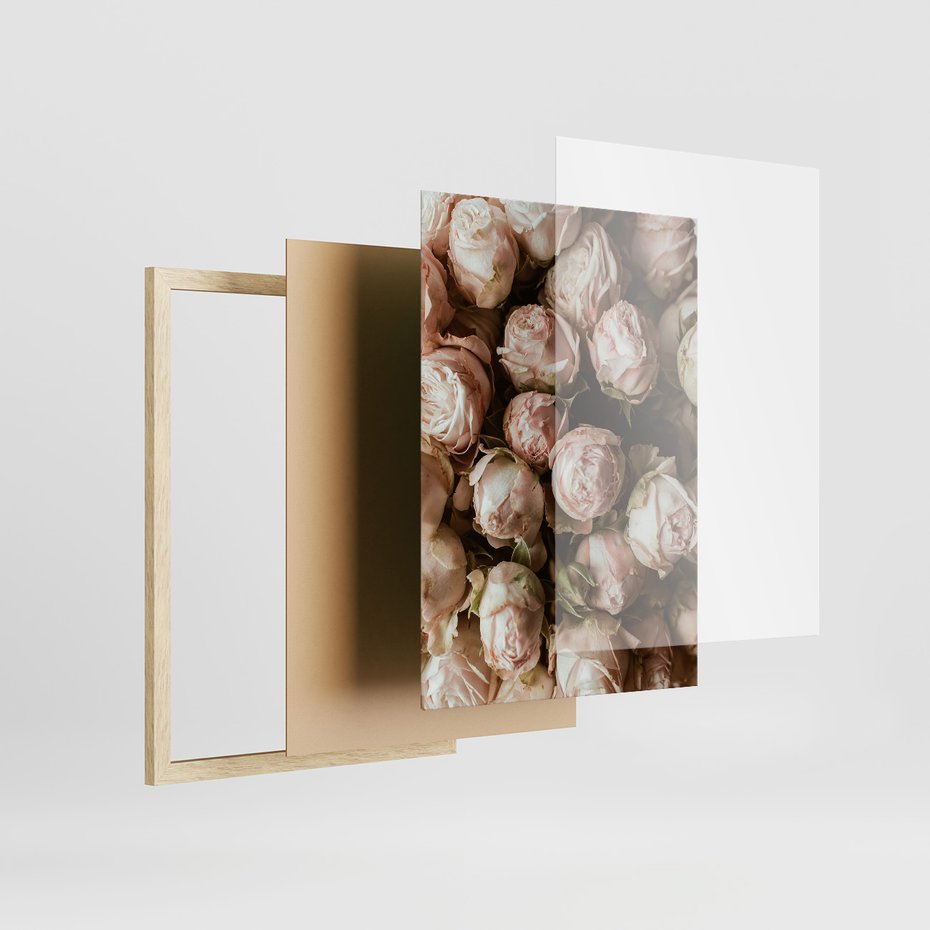 Zestaw obrazy w ramie, plakaty - róże, wino, pościel - rama drewno