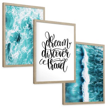 Zestaw obrazy w ramie, plakaty - woda, morze, ocean - rama drewno