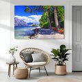 Obraz na płótnie - jezioro, miasto, góry