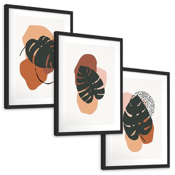 Zestaw obrazy w ramie, plakaty - liście, monstera, abstrakcja - rama czarna