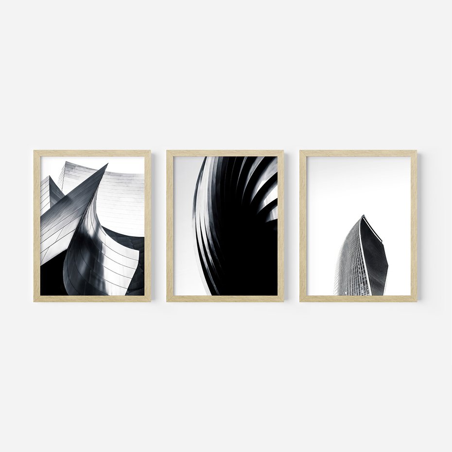 Zestaw obrazy w ramie, plakaty - architektura, budynki, detale - rama drewno