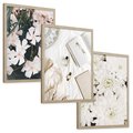 Zestaw obrazy w ramie, plakaty - kwiaty, biały, roślina - rama drewno