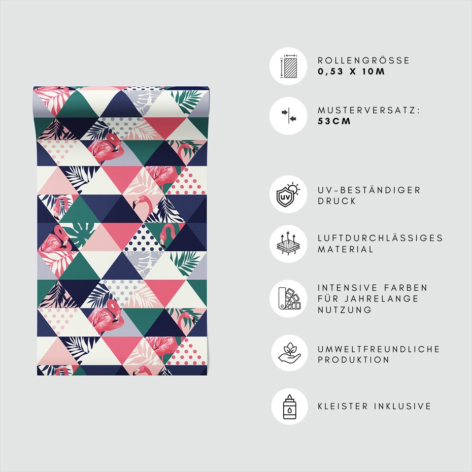 Tapeta - flamingo, trójkąt, liście