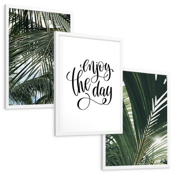 Zestaw obrazy w ramie, plakaty - liście,palmy,tropikalne - rama biała