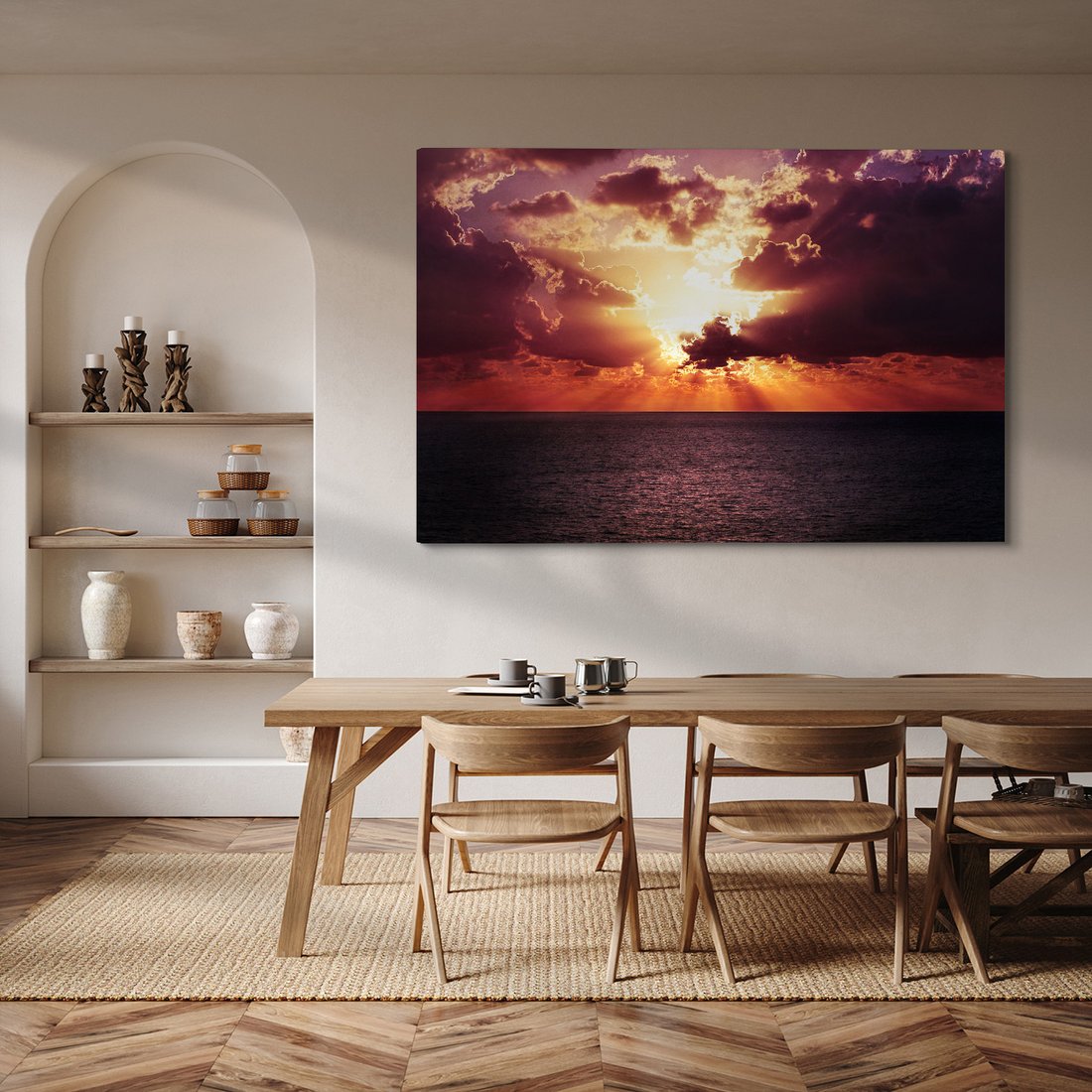 Obraz na płótnie - morze, zachód słońca, chmury