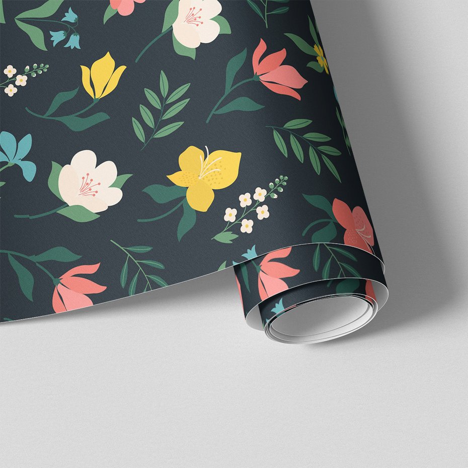 Tapeta - kwiaty, liście, wzór