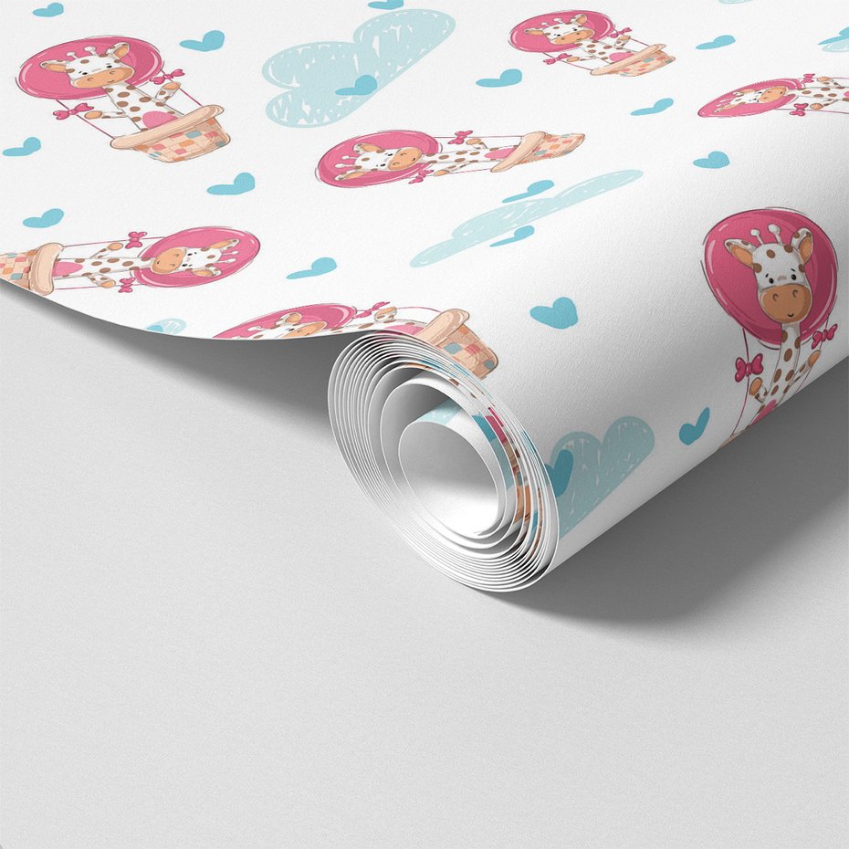 Tapeta - dziecięca, żyrafa, balon, chmura