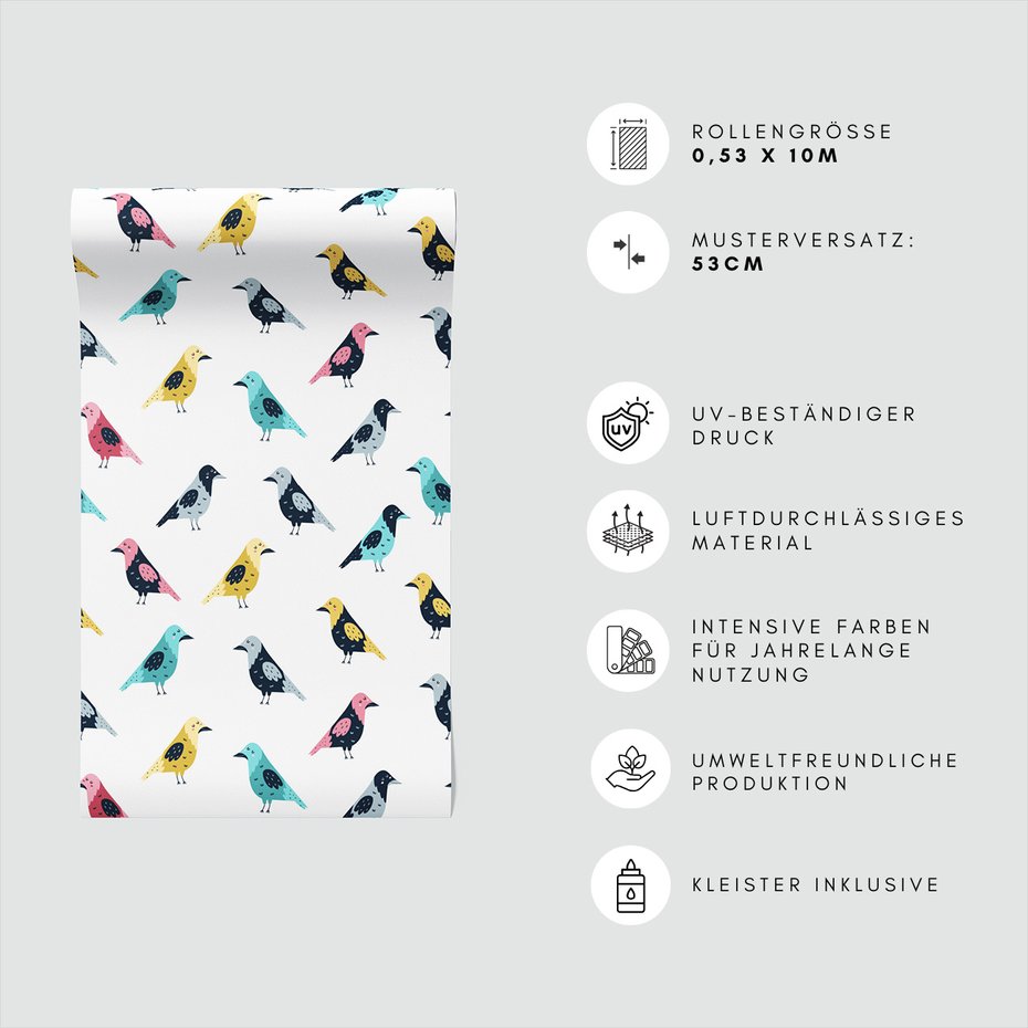 Tapeta - dziecięca, ptaki, ilustracja, wzór
