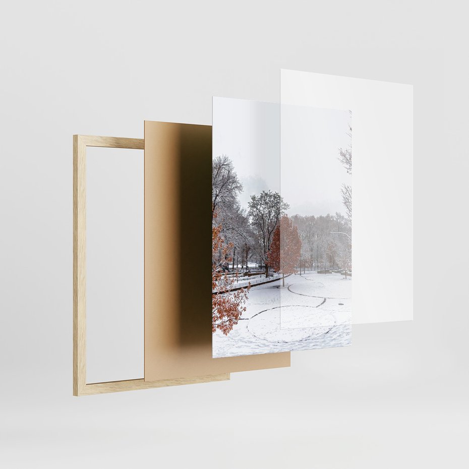 Zestaw obrazy w ramie, plakaty - zima, śnieg, góry - rama drewno