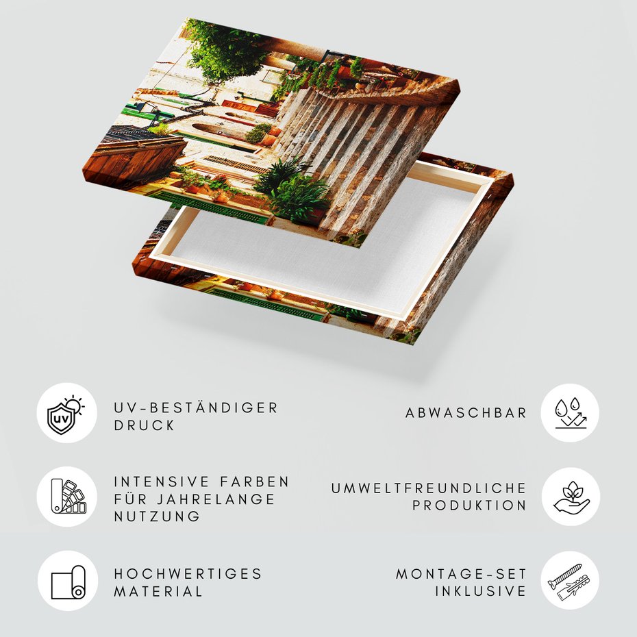 Obraz na płótnie - uliczka, schody, kwiaty