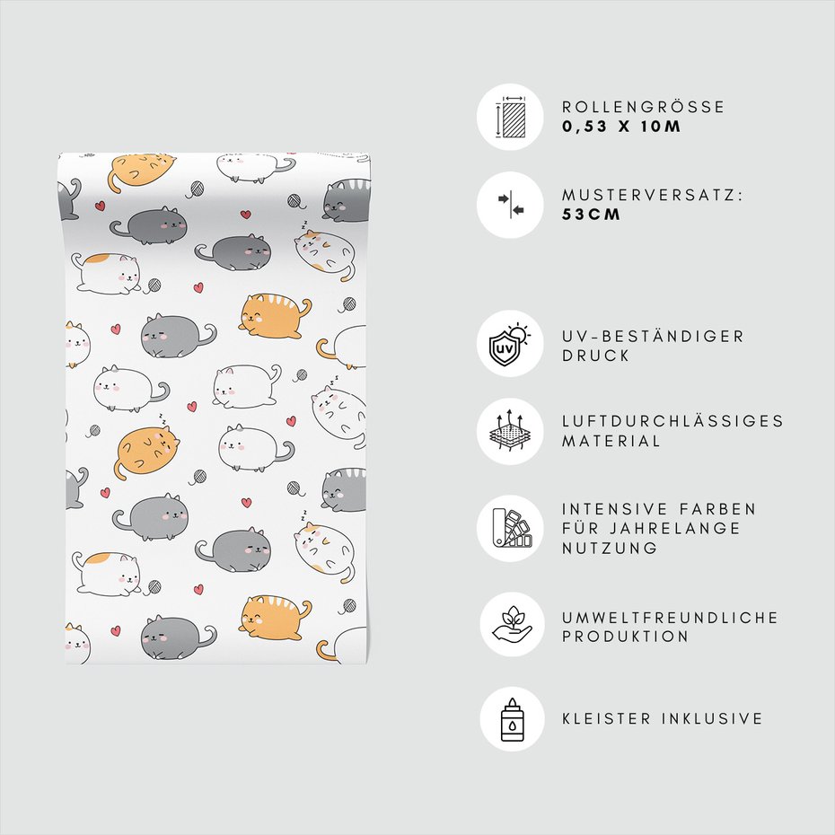 Tapeta - dziecięca, koty, serca, kłębek