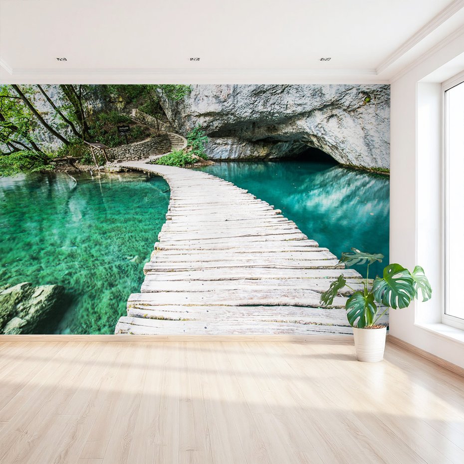 Fototapeta - jezioro, most, las