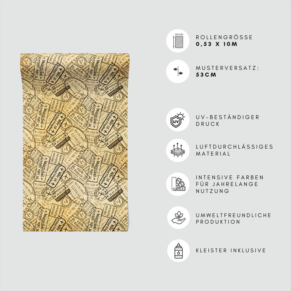 Tapeta - pieczątki, paszport, podróż