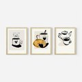 Zestaw obrazy w ramie, plakaty - kawa, filiżanka, croissant - rama drewno