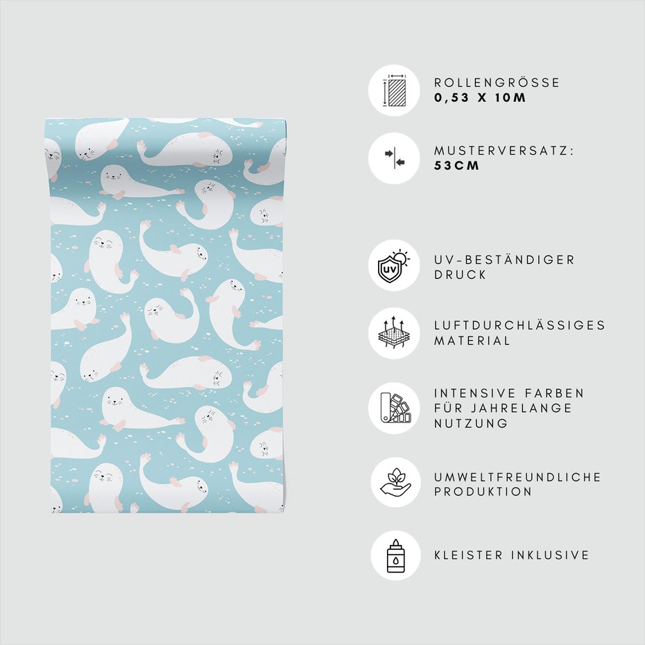 Tapeta - dziecięca, foki, tło, wzór