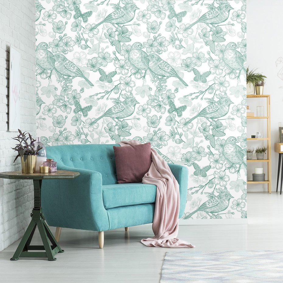 Tapeta - ptaki, kwiaty, motyle