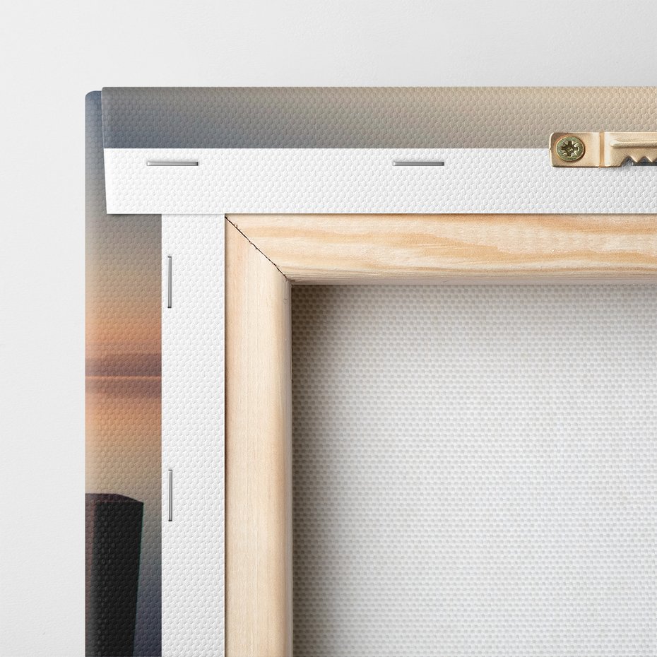 Obraz na płótnie - jezioro, pomost, wschód słońca