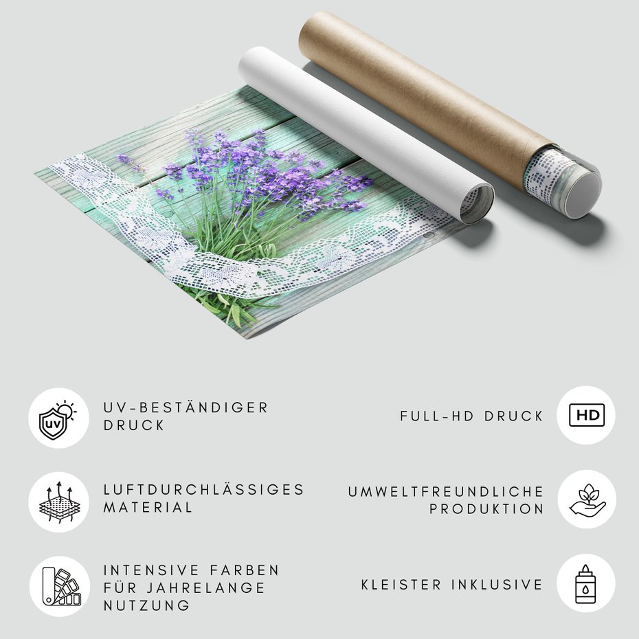 Fototapeta - lawenda, kwiaty, koronka