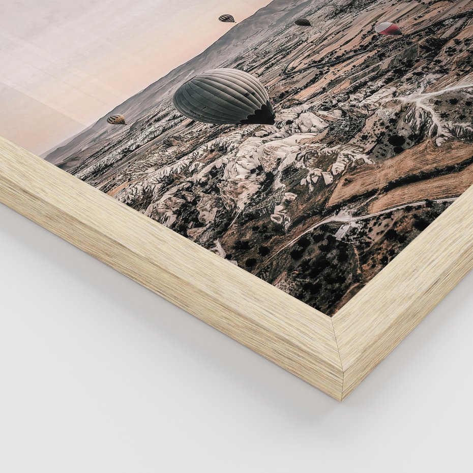 Zestaw obrazy w ramie, plakaty - balony, morze, plaża - rama drewno