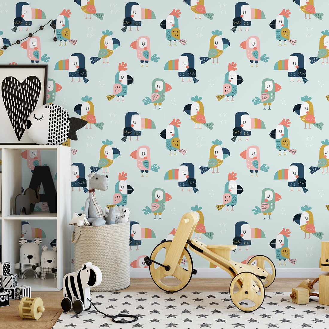 Tapeta - dziecięca, papuga, ptak, grafika