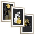 Zestaw obrazy w ramie, plakaty - liście, złoto, abstrakcja - rama drewno