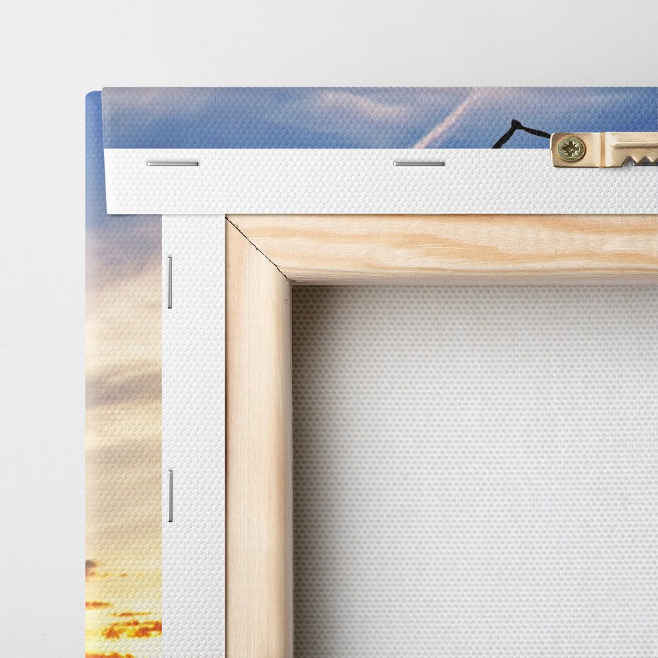 Obraz na płótnie - zachód słońca, jezioro, ptaki