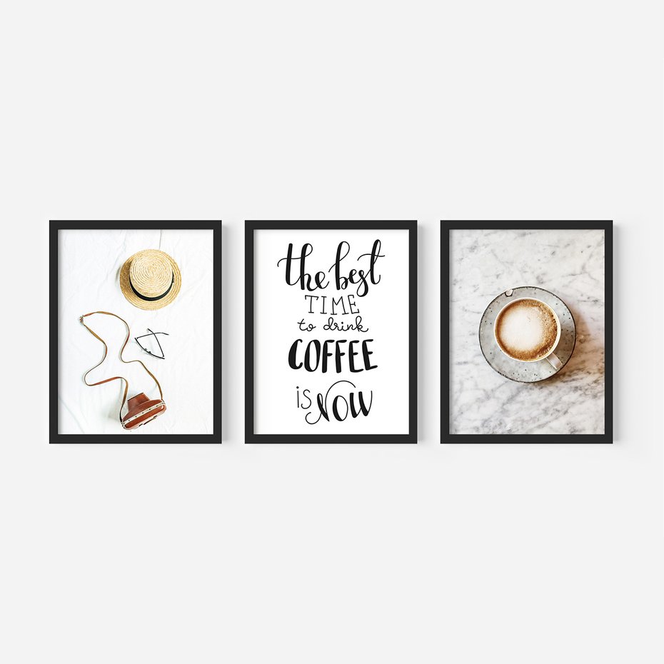 Zestaw obrazy w ramie, plakaty - vintage, kawa, tekst - rama czarna