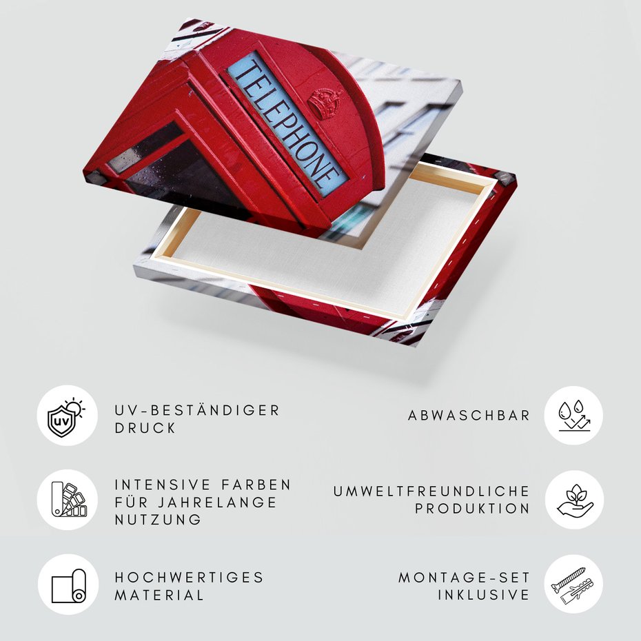 Obraz na płótnie - budka telefoniczna, czerwona, miasto