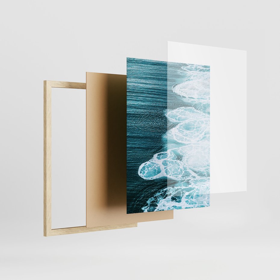 Zestaw obrazy w ramie, plakaty - tropikalny, morze, palmy - rama drewno