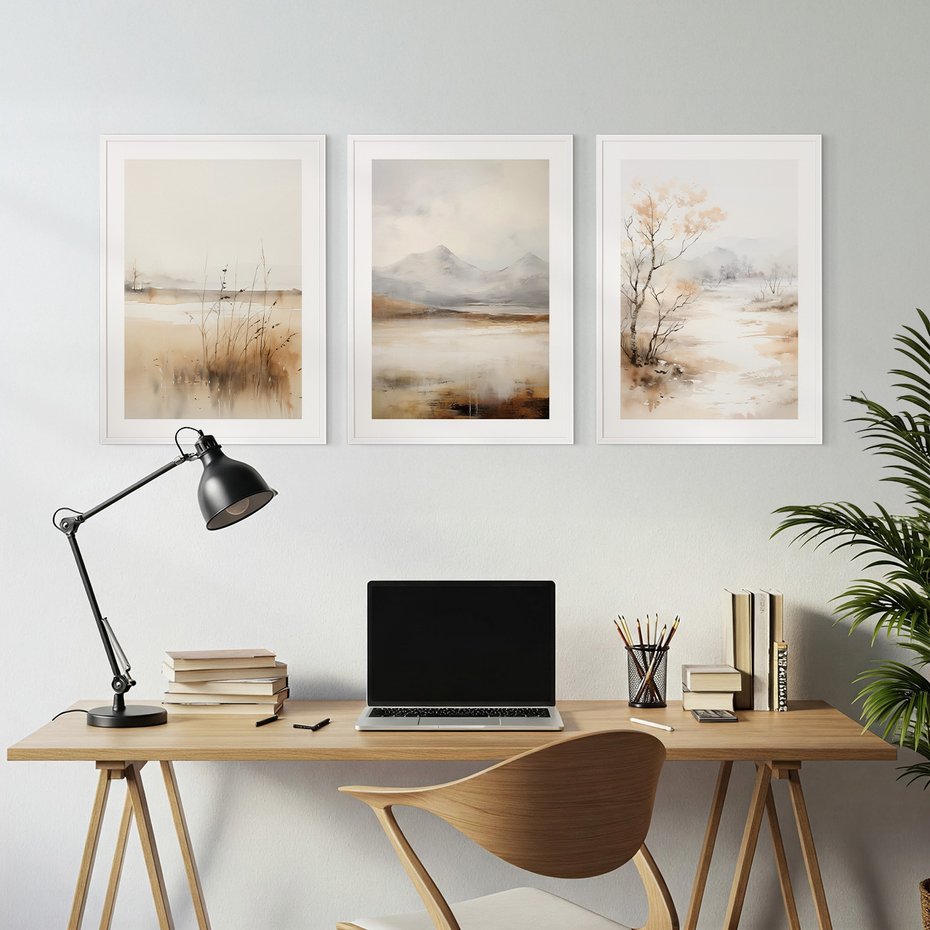 Zestaw obrazy w ramie, plakaty - krajobraz, abstrakcja, natura - rama biała