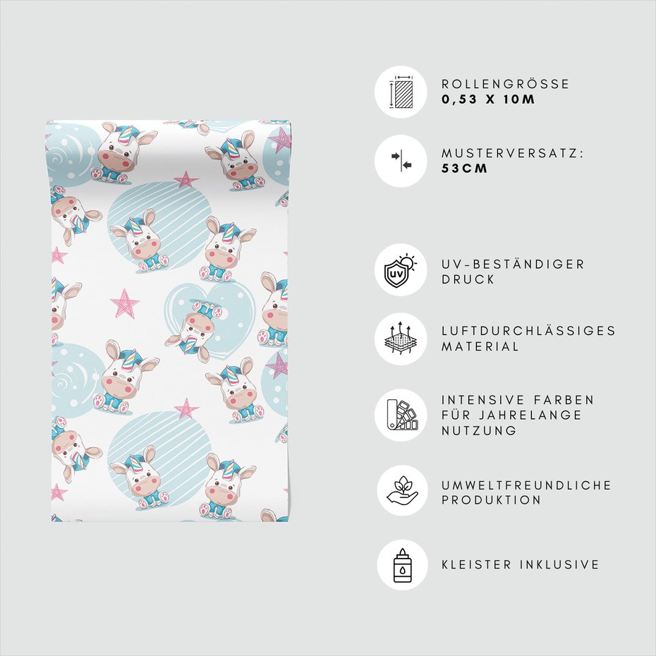 Tapeta - dziecięca, jednorożec, gwiazdy,