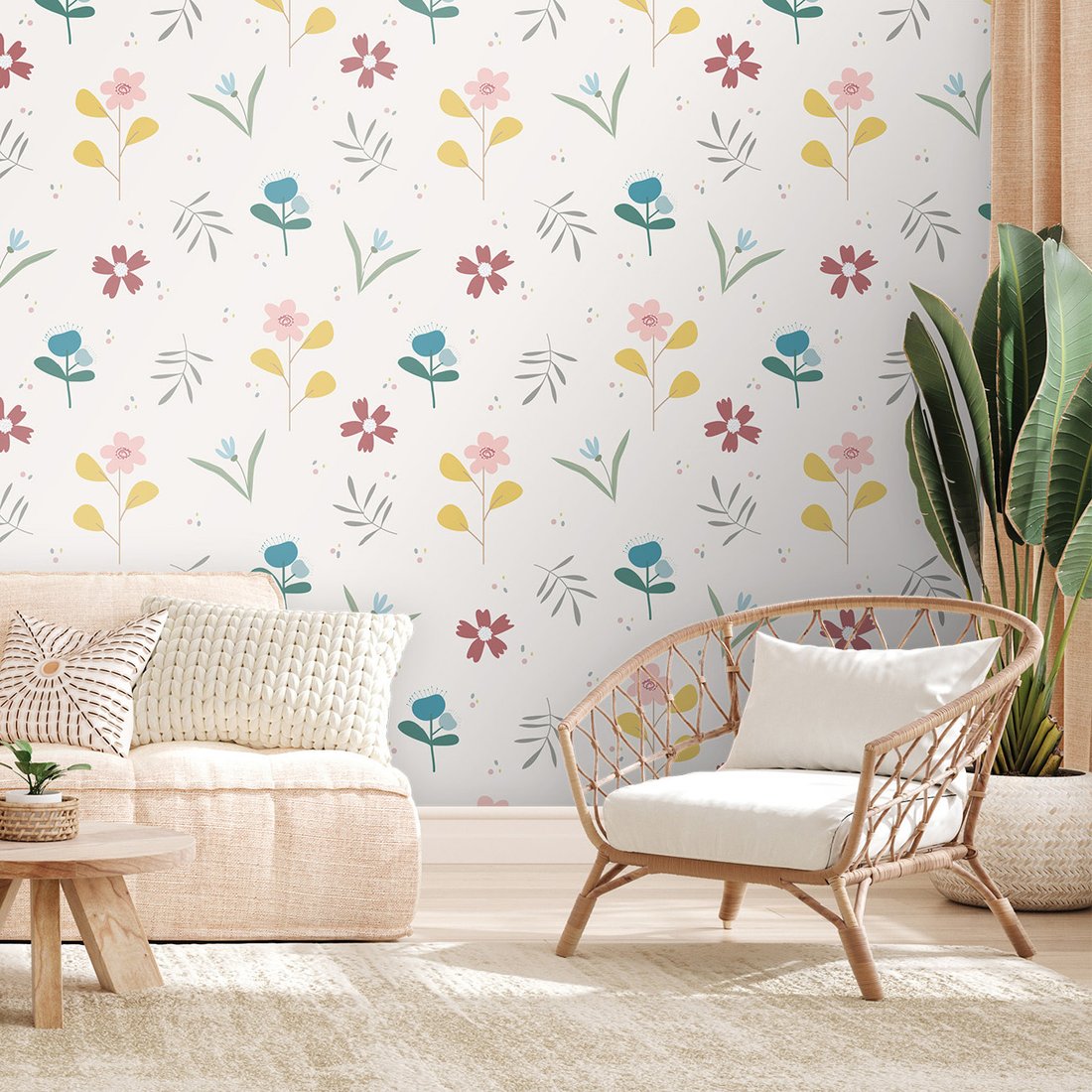 Tapeta - kwiaty, liście, pastelowe,