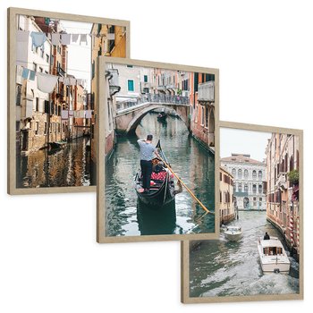 Zestaw obrazy w ramie, plakaty - Wenecja, gondola, kanał - rama drewno